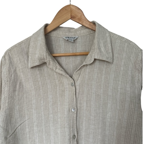 ORVIS, XL, Long Sleeve Striped Neutral Linen Blend Top - Picture 6 of 9